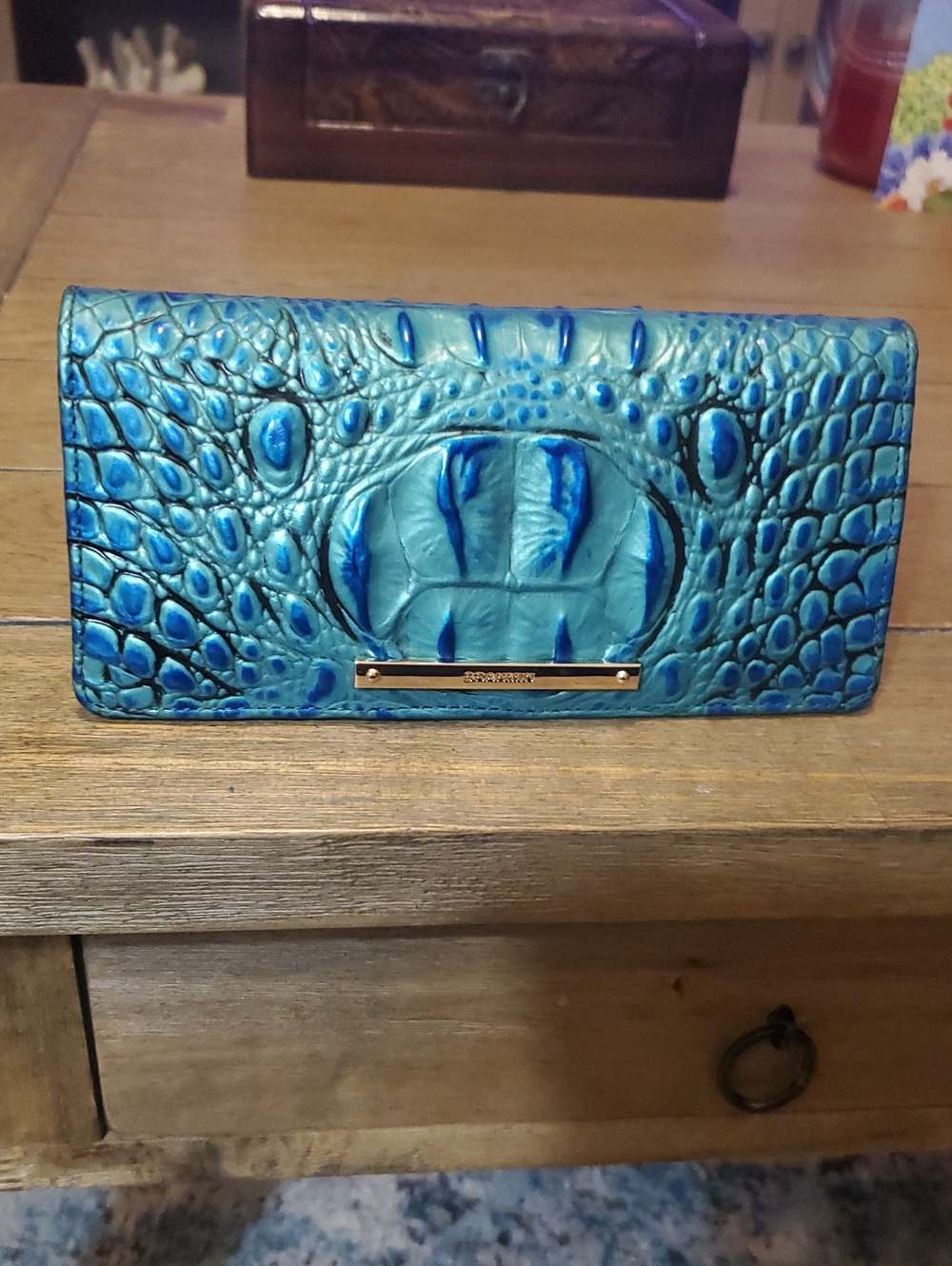 Brahmin Teal Blue Croc Embossed Wallet